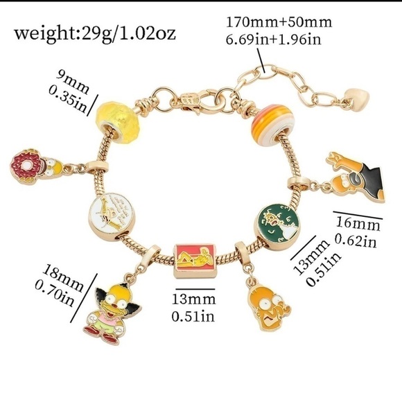 Gold Plated The Simpsons Character Homer Charm Bracelet - Picture 4 of 6